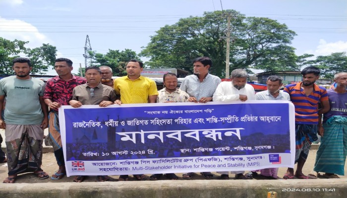 শান্তিগঞ্জে হাঙ্গার প্রজেক্টের মানববন্ধন শান্তিগঞ্জে হাঙ্গার প্রজেক্টের মানববন্ধন
