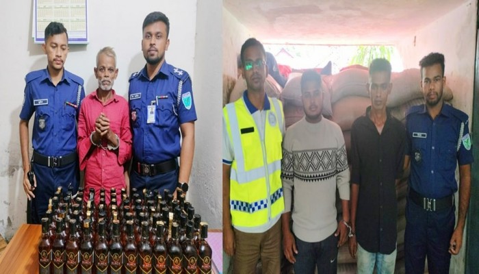 ৭২ বোতল মদ ও ১৫০ বস্তা চিনি জব্দ, গ্রেফতার ৩ ৭২ বোতল মদ ও ১৫০ বস্তা চিনি জব্দ, গ্রেফতার ৩