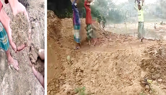 বালু দিয়ে তৈরি হচ্ছে ফসলরক্ষা বাঁধ! বালু দিয়ে তৈরি হচ্ছে ফসলরক্ষা বাঁধ!