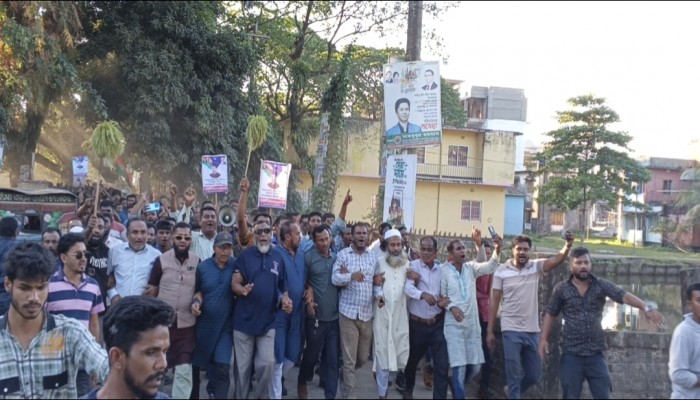 বিএনপি নেতা কামরুজ্জামান কামরুলের সমর্থনে ধর্মপাশায় মিছিল ও পথসভা