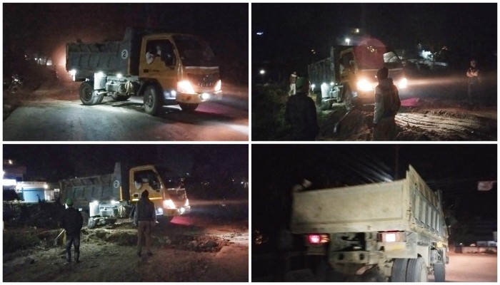 রাতের আঁধারে হাওরের মাটি লুটের মহোৎসব, মাটি ভর্তি ৩ ট্রাকসহ আটক ২