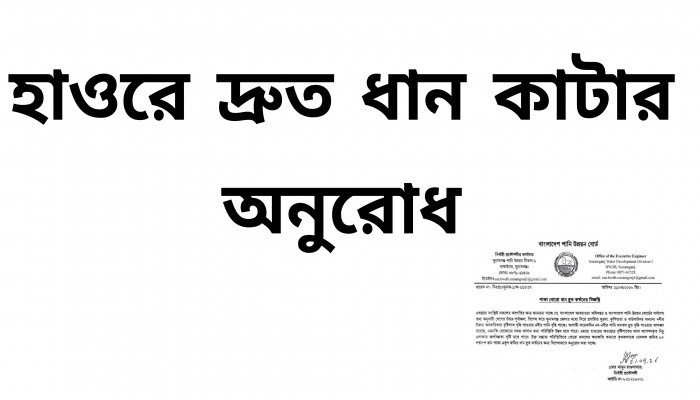 আগাম বন্যা পরিস্থিতির আশঙ্কা : হাওরের পাকা ধান দ্রুত কর্তনের অনুরোধ